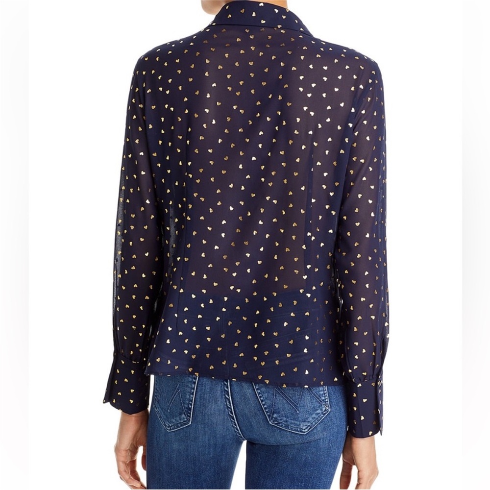 Aqua Navy Button Down Sheet Long-sleeve Shirt with Gold Foil Heart Print - Picture 3 of 11
